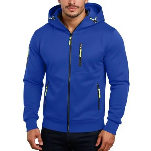 Produktbild: BORTGYUI Herren Sweatjacke Sweatjacke Herren Zipper Hoodie - Kapuzenjacke Mit Reißverschluss Oversized Übergangsjacke Sweatshirt Jacke Casual Sportjacke Outdoorjacke Hoody Männer 01-Königsblau XXL
