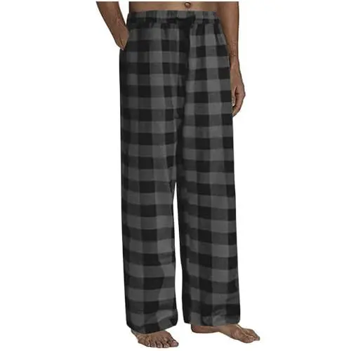 Produktbild: BORTGYUI Karierte Pyjamahose Herren Schlafanzughose Kariert Hose Lang Baumwolle Pyjamahose Herren Schlafanzughose Karierte Lang Freizeithose Herren Schlafhose Hose M 01-Schwarz