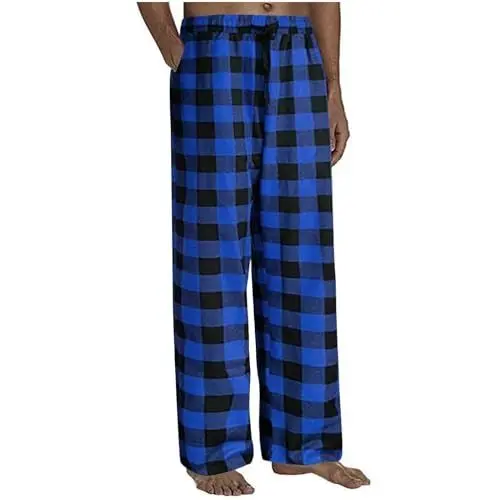 Produktbild: BORTGYUI Schlafanzughose Herren Lang Herren Schlafanzughose Kariert Hose Lang Baumwolle Pyjamahose Herren Schlafanzughose Karierte Lang Freizeithose Herren Schlafhose Hose S 01-Blau