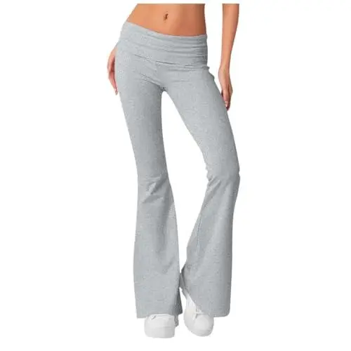 Produktbild: BORTGYUI Flared Leggings Yogahose Damen Leggings Low Waist Schlaghose Blickdicht Leggins Sportleggins mit Bauchkontrolle Fitness S 01-Hellgrau