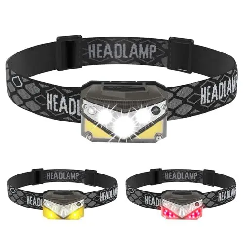 Produktbild: BORUIT BR03 Stirnlampe, Stirnlampe LED Wiederaufladbar 1000LM Extrem Hell mit Rotlichtlampe Sensor Kopflampe, 6 Modi IP65 Wasserdicht Stirnlampen für Joggen Angeln Camping Wandern