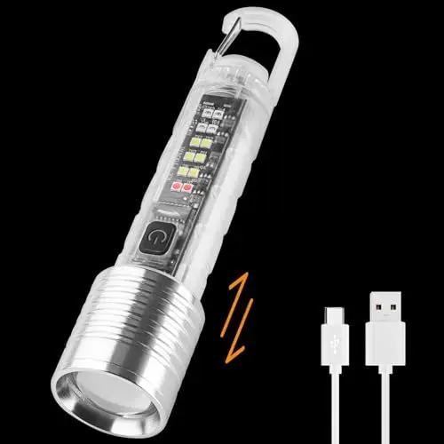 Produktbild: BORUIT Y10 Taschenlampen LED, 1000 Lumen Zoombar Taschenlampe, Wiederaufladbare Taschenlampe mit 8-Modi, 395nm UV-Licht, IPX4 wasserdicht, Magnetische Basis, Abnehmbarer Haken für Camping Wandern