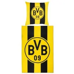 Produktbild: Borussia Dortmund BVB BETTWÄSCHE Blockstreifen 135 X 200 cm: Bettbezug und Kissenbezug mit Knöpfen, Streifen-Design, 100% Baumwolle, Gelb