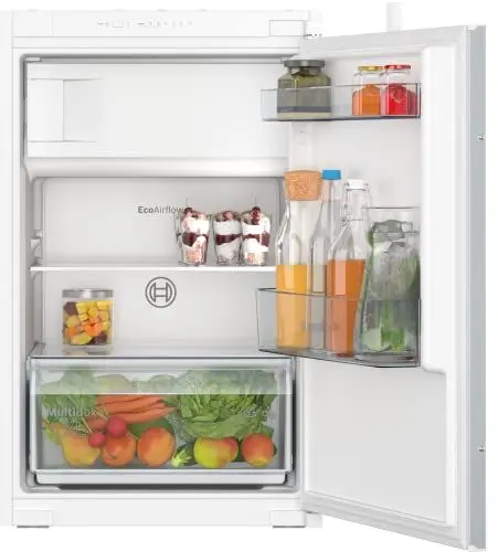 Produktbild: Bosch KIL22NSE0 Einbau-Kühlschrank Serie 2, integrierbarer Kühlautomat mit Gefrierfach 88x56 cm, 104L Kühlen, 15L Gefrieren, MultiBox XXL, LED-Beleuchtung, EcoAirflow, SuperCooling,Weiß