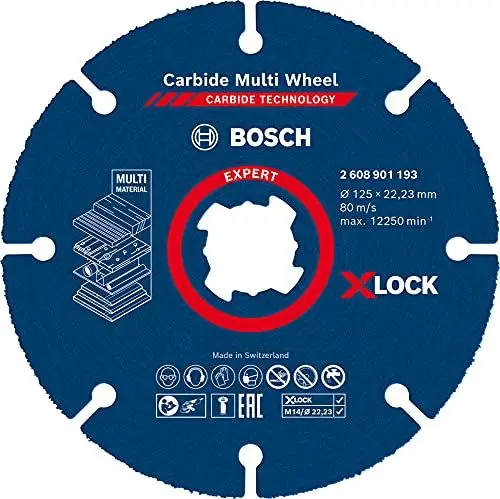 Produktbild: Bosch 10x EXPERT Carbide Multi Wheel X-LOCK Trennscheiben (für Hartholz, Holz mit Nägeln, Ø 125 mm, Professional Zubehör Kleiner Winkelschleifer)