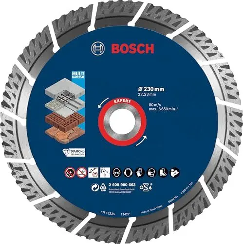 Produktbild: Bosch 1x EXPERT MultiMaterial Diamanttrennscheiben (für Beton, Stahlbeton, Ø 230 mm, Professional Zubehör Großer Winkelschleifer)