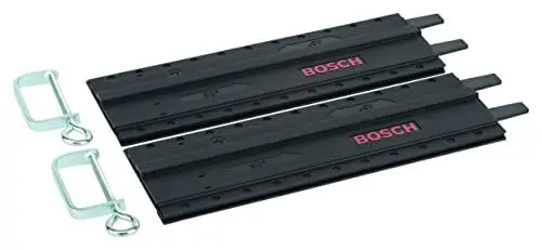 Produktbild: Bosch DIY 2x Führungsschiene aus Kunststoff mit Schraubzwingen (für PKS 55A/66A/66AF, 2x 350 mm, Zubehör Kreissägen), Schwarz, Metallisch