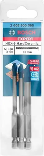 Produktbild: Bosch 3x EXPERT HEX-9 Hard Ceramic Bohrer Set (für Harte Fliesen, Weiche Fliesen, Ø 5,0, 6,0, 8,0 mm, Professional Zubehör Schlagbohrer/Schrauber, Bohrmaschine/Schrauber)