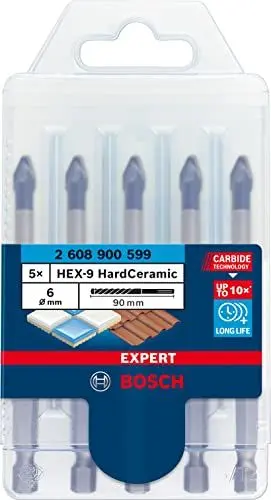 Produktbild: Bosch Accessories 5x Expert HEX-9 HardCeramic Bohrer Set (für Dachziegel, Fliesen, Ø 6 mm, Zubehör Schlagbohrmaschine)