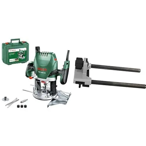 Produktbild: Bosch Accessories Bosch Oberfräse POF 1400 ACE (1400 W·· für Holzbearbeitung·· 3x Spannzange·· Fräser·· Parallelanschlag·· Absaugadapter) + 1x Parallelführung und Führungsschienenadapter