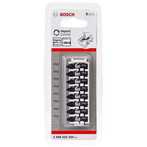 Produktbild: Bosch Accessories Bosch Professional 8tlg. Schrauber Bit Set Kreuzschlitz (Impact Control, PH2 Bits, Länge 25 mm, Pick and Click)