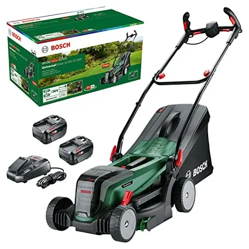 Produktbild: Bosch Akku-Rasenmäher UniversalRotak 2x18V-37-550 (bis zu 500 m2 mit 2x 4,0 Ah Akku)·· 18 Volt System·· Schnittbreite: 37 cm·· 2x 18V 4,0-Ah-Akku und Ladegerät)