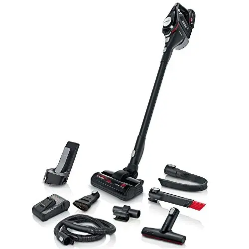 Produktbild: Bosch Akku-Staubsauger Unlimited Gen2 Serie 8 BSS825CARP, beutellos, bis 45 Min Laufzeit, austauschbarer Akku, Schnellladegerät, Flexibler Verlängerungsschlauch, XXL-Polsterdüse, Fugendüse, schwarz
