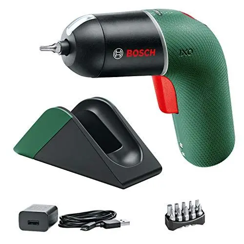 Produktbild: Bosch Akkuschrauber IXO Set mit Ladestation (6. Generation, grün, variable Drehzahlsteuerung, über mitgelieferte Ladestation und Micro-USB-Kabel aufladbar, in Kartonschachtel) - Amazon Edition