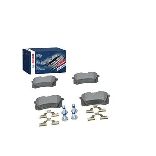 Produktbild: Bosch BP617 - Auto Bremsbeläge hinten - Bosch-Qualität - für leises Bremsen mit wenig Staub - ECE-R90 zertifiziert - kupferfrei - 1 Set mit 4 Bremsbelägen - mit Zubehör