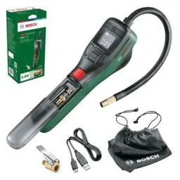 Produktbild: Bosch EasyPump Mini-Kompressor, tragbar, batteriebetrieben, mit Schnellverschluss-Adapter