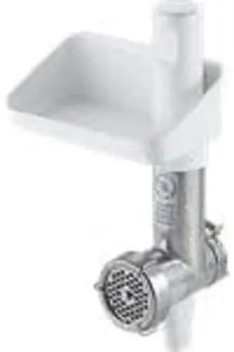 Produktbild: Bosch Fleischwolf MUZ4FW4, Fleischwolf-Aufsatz, Stopfer, Edelstahl Loch-Scheibe 4,5 mm, auch für Fisch und Gemüse, passend für MUM 4 Küchenmaschine, Weiß,silber