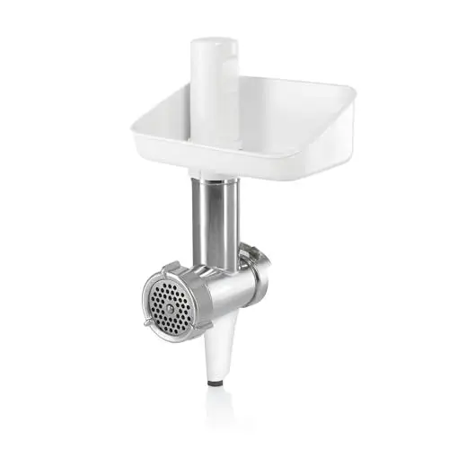 Produktbild: Bosch Fleischwolf MUZ5FW1, Fleischwolf-Aufsatz, Stopfer, Edelstahl Loch-Scheibe 4,5 mm, auch für Fisch und Gemüse, passend für Küchenmaschine Serie 4