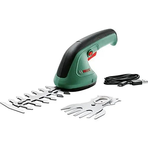 Produktbild: Bosch Gartenschere EasyShear (integrierter 3,6 V Akku, Akkulaufzeit: 40 min, Messerlänge: 12 cm (Strauch) / 8 cm (Gras), im Karton)