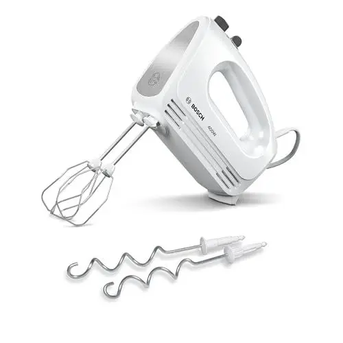 Produktbild: Bosch Hausgeräte Handrührer CleverMixx MFQ24200, 2 Rührbesen, 2 spülmaschinengeeignet, 4 Stufen, leicht, leise, 400 W Weiß/Edelstahl