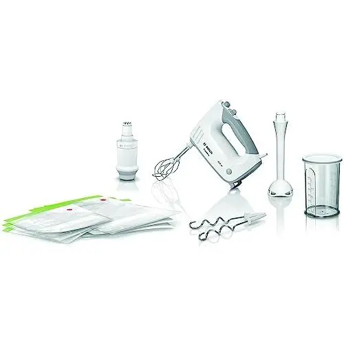 Produktbild: Bosch MFQ364V0 Handrührer Ergomixx, Vakuum-System, 450 W, Vakuum-Pumpe, Beutel und -Boxen, Mixstab, weiß