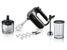Produktbild: Bosch Handrührer Home Professional Styline MFQ4980B, 5 Stufen, 2 Edelstahl Rührbesen- und Knethaken, Mixstab Edelstahl, Universalzerkleinerer, 850 W, schwarz/dark silver