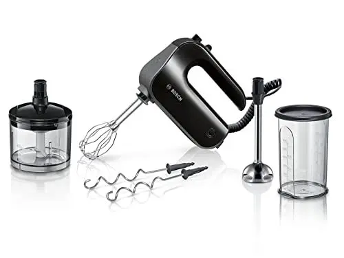 Produktbild: Bosch Handrührer Home Professional Styline MFQ4980B, 5 Stufen, 2 Edelstahl Rührbesen- und Knethaken, Mixstab Edelstahl, Universalzerkleinerer, 850 W, schwarz/dark silver