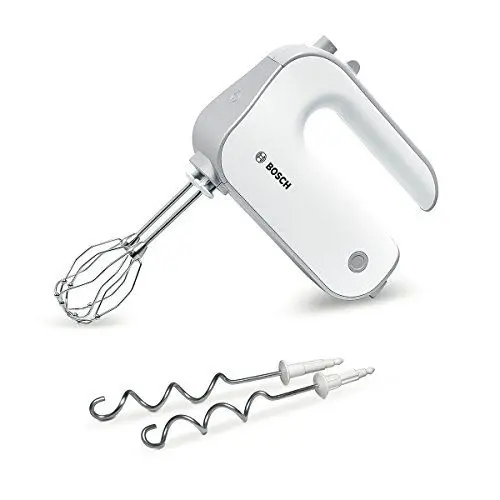 Produktbild: Bosch Hausgeräte Handrührer Styline MFQ4030, 2 Rührbesen, 2 Edelstahl-Knethaken, spülmaschinengeeignet, 5 Stufen plus Turbostufe, 500 W, weiß/silber