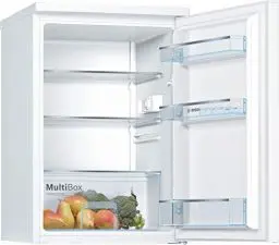 Produktbild: Bosch Hausgeräte KTR15NWEA Serie 2 Mini-Kühlschrank, 85 x 56 cm, 134L, LED-Beleuchtung gleichmäßige Ausleuchtung, MultiBox Lagerung von Obst und Gemüse, Weiß (EEK E)
