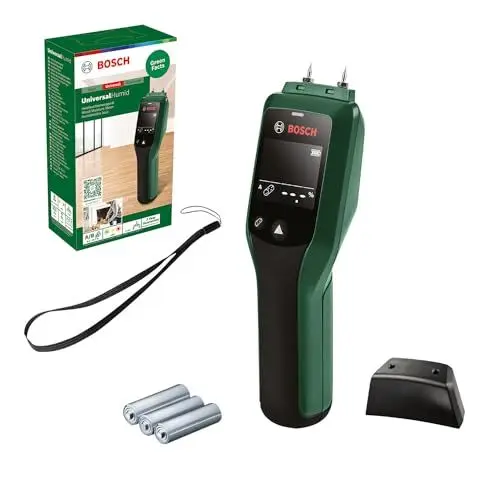 Produktbild: Bosch Holzfeuchtigkeitsmessgerät UniversalHumid (präzise Ergebnisse dank Holzgruppenauswahl und LED-Ampel zur einfachen Interpretation, im Karton)