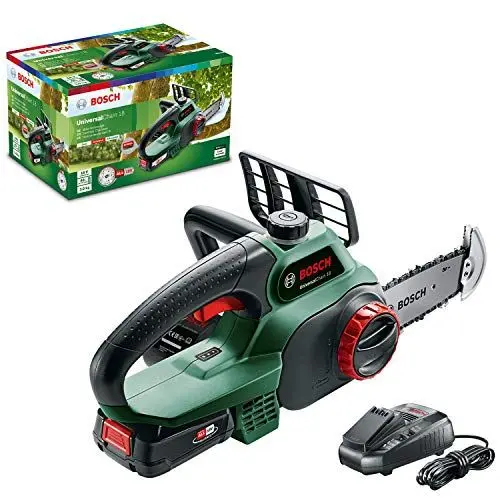 Produktbild: Bosch Akku-Kettensäge UniversalChain 18 (Akku 2,5 Ah, Ladegerät, SDS-System, Schwertlänge: 200 mm, 18-Volt-System, in Kartonschachtel)