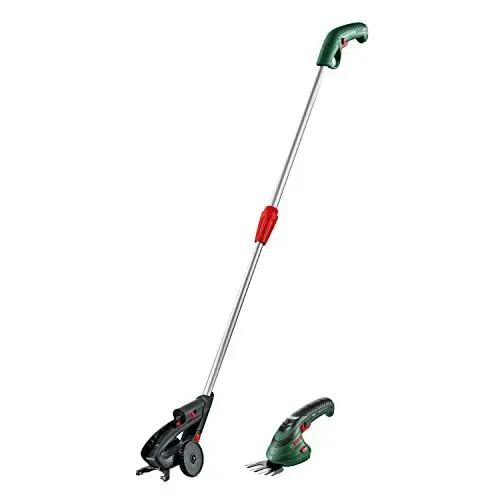 Produktbild: Bosch Akku-Grasscheren Set Isio (3,6 V, Messerabstand: 8 mm, Ladegerät, Teleskopstiel, im Karton)