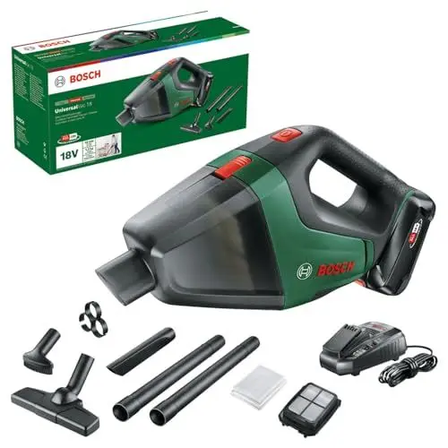 Produktbild: Bosch Home and Garden Bosch Akku-Handstaubsauger UniversalVac 18 (mit Akku, 18 Volt System, mit Zubehörset, im Karton), Testnote: sehr gut (Magazin: selber machen), Grün