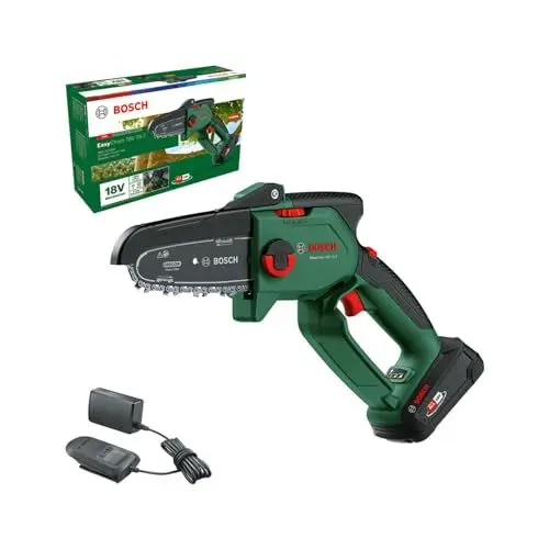 Produktbild: Bosch kompakte Mini Kettensäge EasyChain 18V-15-7 (Zum Schneiden von Holz·· 18 Volt System·· Kettengeschwindigkeit: 6,95 m/s·· mit 2,5-Ah-Akku und Ladegerät)