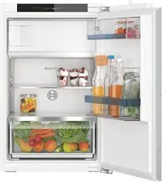 Produktbild: Bosch KIL22VFE0 Einbau-Kühlschrank Serie 4, integrierbarer Kühlautomat mit Gefrierfach 88x56 cm, 104L Kühlen, 15L Gefrieren, Flachscharnier, MultiBox XXL, LED-Beleuchtung, EcoAirflow, SuperCooling