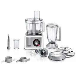 Produktbild: Bosch Kompakt-Küchenmaschine MultiTalent 8 MC812S814, 45 Funktionen, XXL-Rührschüssel 3,9 L, Mixer 1,5 L, Universalmesser, Rührbesen, schneiden und raspeln (fein,grob), 1250 W, weiß/edelstahl