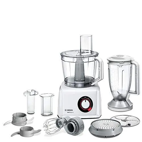 Produktbild: Bosch Kompakt-Küchenmaschine MultiTalent 8 MC812W501, XXL-Rührschüssel 3,9 L, Mixer 1,5 L, Universalmesser, Reibscheibe, Schneid-Raspel-Wendescheibe, Kartoffelpuffer-Scheibe, 1000 W, weiß