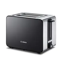 Produktbild: Bosch Kompakt Toaster ComfortLine TAT7203, integrierter Edelstahl-Brötchenaufsatz, mit Abschaltautomatik, mit Auftaufunktion, perfekt für 2 Scheiben Toast,1050 W, Edelstahl/schwarz