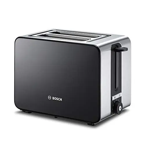 Produktbild: Bosch Kompakt Toaster ComfortLine TAT7203, integrierter Edelstahl-Brötchenaufsatz, mit Abschaltautomatik, mit Auftaufunktion, perfekt für 2 Scheiben Toast,1050 W, Edelstahl/schwarz