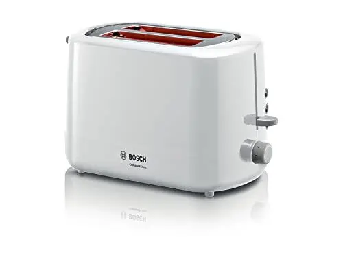 Produktbild: Bosch Kompakt Toaster CompactClass TAT3A111, integrierter Brötchenaufsatz, Auftau-/Aufwärmfunktion, HighLift, automatische Abschaltung, weiss
