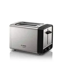 Produktbild: Bosch Kompakt Toaster DesignLine TAT5P420DE, Integrierter Edelstahl-Brötchenaufsatz, Mit Abschaltautomatik, Mit Auftaufunktion, Perfekt für 2 Scheiben Toast, Liftfunktion, Edelstahl, 970 W