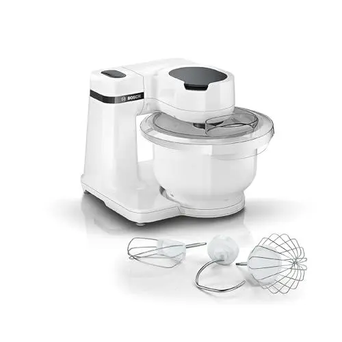 Produktbild: Bosch Küchenmaschine Serie 2 MUMS2AW00, 3,8l Kunststoff-Schüssel, Planetarisches Rührwerk, 4 Stufen, Knethaken/Rührbesen/Schlagbesen, spülm.fest, 700 W, weiß