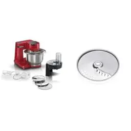 Produktbild: Bosch Küchenmaschine Serie 2 MUMS2ER01, Edelstahl-Schüssel 3,8 L & Pommes-Frites-Scheibe MUZ45PS1, Wendescheibe, für Durchlaufschnitzler