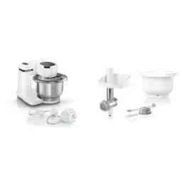 Produktbild: Bosch Küchenmaschine Serie 2 MUMS2EW00, Edelstahl-Schüssel 3,8 L & BakingSensation MUZS2BS, Fleischwolf, Kunststoffschüssel