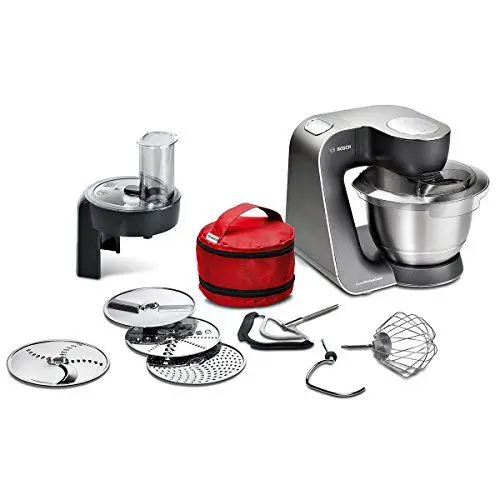 Produktbild: Bosch Küchenmaschine Serie 4 MUM59N26DE, Edelstahl-Schüssel 3,9 L, Profi-Planetenrührwerk, Knethaken, Schnee-, Silikonbesen, Durchlaufschnitzler, 4 Scheiben, 1000 W, Anthrazit