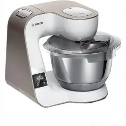 Produktbild: Bosch Küchenmaschine Serie 4 MUM5XW20, Edelstahl-Schüssel 3,9 L, integrierte Waage, Mixer 1,25 L, Profi-Knethaken, Schnee-, Silikonbesen, Durchlaufschnitzler, 4 Scheiben, 1000 W, Weiß/Silber