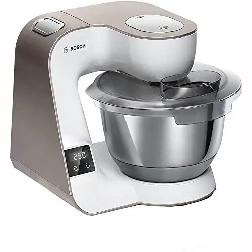 Produktbild: Bosch Küchenmaschine Serie 4 MUM5XW20, Edelstahl-Schüssel 3,9 L, integrierte Waage, Mixer 1,25 L, Profi-Knethaken, Schnee-, Silikonbesen, Durchlaufschnitzler, 4 Scheiben, 1000 W, Weiß/Silber