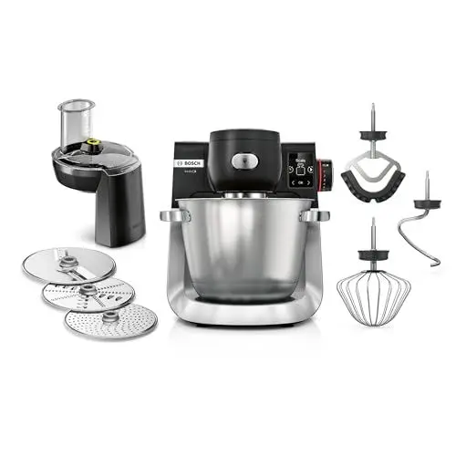 Produktbild: Bosch Küchenmaschine Serie 6 MUMS6ZS13D, NEU, Automatikprogramme, integr.1g Waage, 5,5l Schüssel, Durchlaufschnitzler, Scheiben, Knethaken/Rührbesen/Silikonbesen, spülm.fest, 1.600 W, silber/schwarz