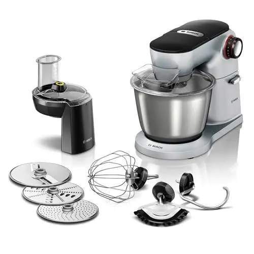 Produktbild: Bosch Küchenmaschine OptiMUM MUM9D33S11, Edelstahl-Schüssel 5,5 L, Planetenrührwerk, Profi-Knethaken, Schlag-, Silikonbesen, 7 Arbeitsstufen, Durchlaufschnitzler, 3 Scheiben, 1600 W, silber