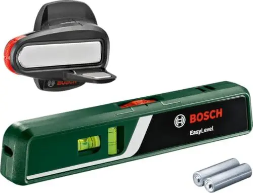 Produktbild: Bosch Laser-Wasserwaage EasyLevel mit Wandhalterung (Laserlinie zur flexiblen Ausrichtung an Wänden und Laserpunkt zur einfachen Höhenübertragung, im E-Commerce Karton)